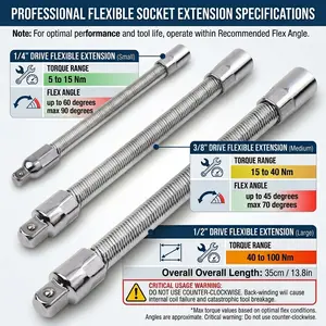 1/2 Inch 35cm Socket Ratchet Wrench Set - 3 Bendable Shafts, Wrench Extender Tool, Connecting Rod - Automotive Car Repair Tools for Home & Car Maintenance