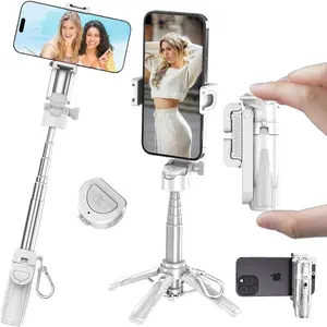 Mini Selfie Stick Tripod, 41.5cm Extendable Grip Phone Tripod with Detachable Remote Pocket Size, 4-in-1 Mini Phone Grip, 10m  Shutter, Vlog Livestreaming Photography (White)