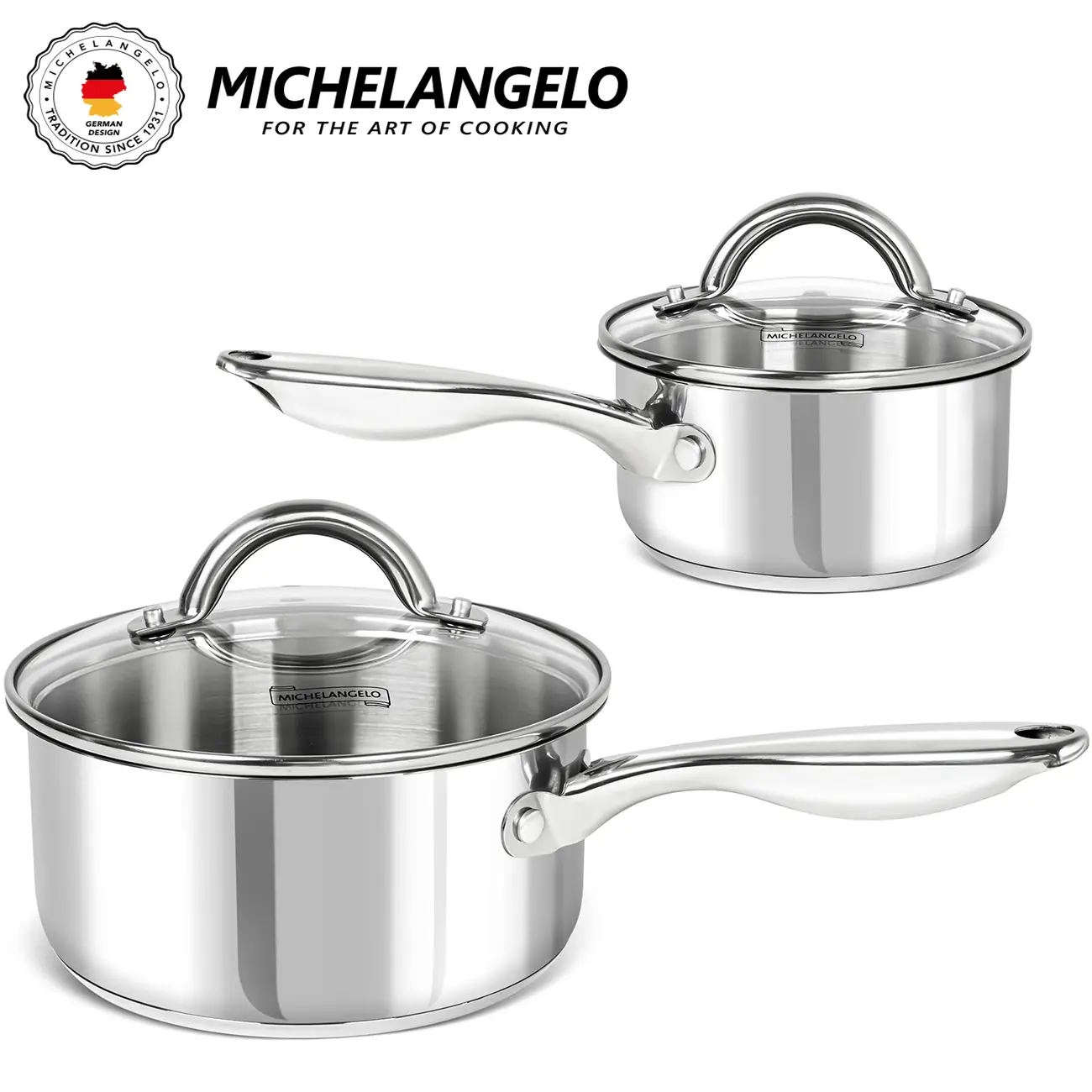 MICHELANGELO 18/10 Stainless Steel Saucepan Set with Lids, Induction Compatible, 1QT, 2QT & 3QT