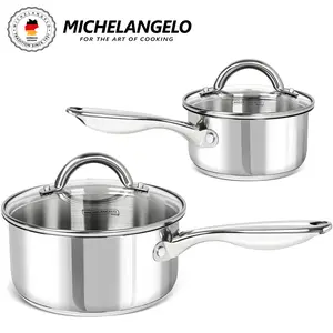 MICHELANGELO Stainless Steel Saucepan Set, 18/10 Tri-Ply Bottom Sauce Pot Set, Dishwasher Safe, Oven Safe, Induction Compatible Cookware