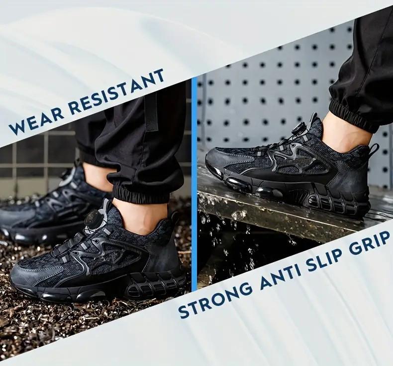 Men's Plus Size Safety Shoes with Rotating Buckle - Steel Toe, Puncture-Resistant, Breathable Mesh Upper, Anti-Smash & Anti-Stab Design, Comfortable Non-Slip Work Sneakers for Industrial & Outdoor Use