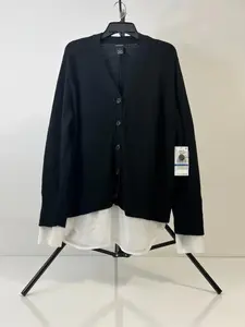Karen Kane Linett Layered Sweater Cardigan in Black and White XL