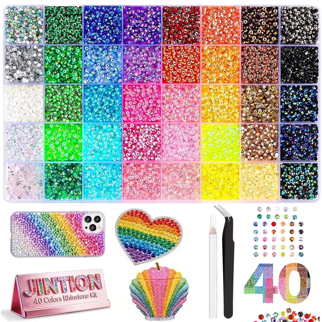 32000PCS Resin Rhinestones for Bedazzling Kit,3mm Flatback Gems,Jelly Rhinestones Bedazzled Kits with tools,DIY Bedazzler Kit for Diamond Art Nail Charm Book Cloth Craft Makeup- Festive Gift