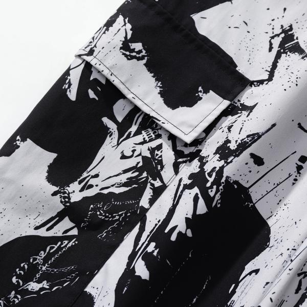 Artistic ink printing casual pants men's loose hanging high street pants black and white graffiti trend straight pants