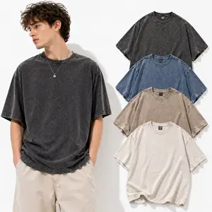 Panxu Unisex Oversized Loose-Fit Pure  T-Shirt (1/5-Pack) — Retro Gym Style, Heavyweight  Fabric, Acid-Wash Finish, Everyday Casual Short Sleeve tees tiktokshopspringglowup Tropical cotton
