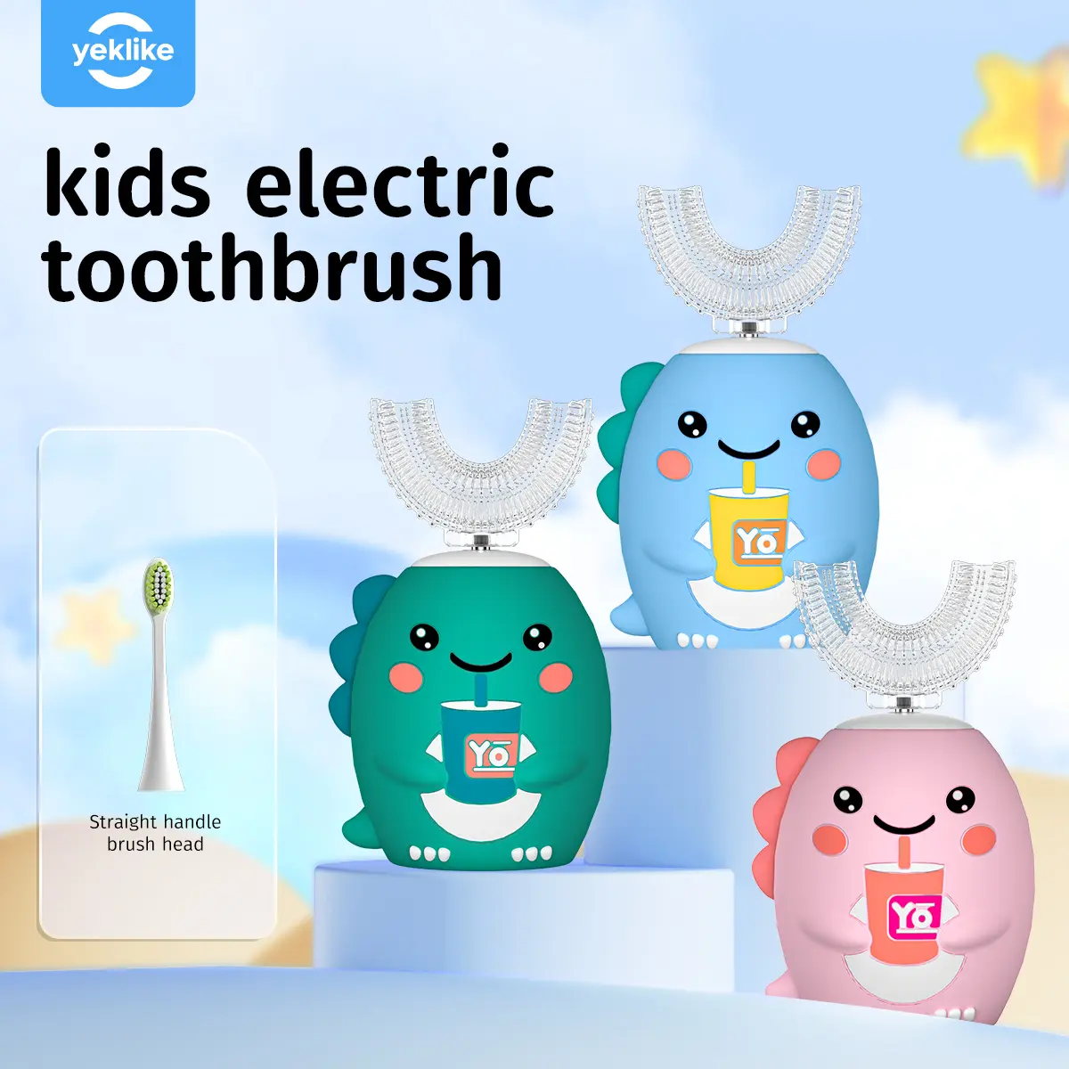 Kids Sonic U-Shaped Automatic Electric Toothbrush - Cartoon Dinosaur Design, 6 Cleaning Modes, Full Mouth Cleansing, Handle Included, Battery-Powered, for Toddlers' Overall Dental Health #dealsforyoudays