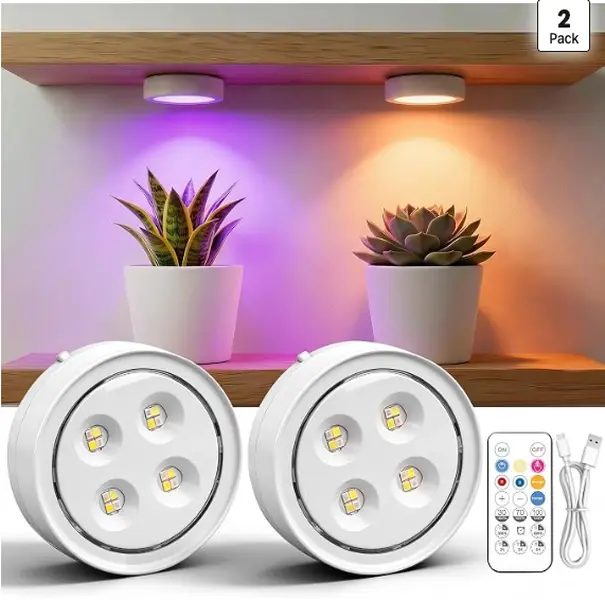 2 Pack Rechargeable Grow Light for Indoor Plants, Cordless Light | Magnetic Plant Lights for Indoor Growing, Full Spectrum LED Lighting with Timer & Remote, Stepless Dimming for Plant Shelf