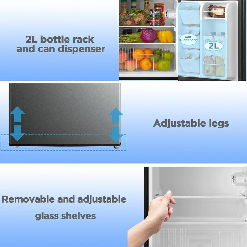 Arctic King 3.2 Cu ft Two Door Mini Fridge with Freezer Stainless Steel E-Star Compact Refrigerator for Dorms & Apartments