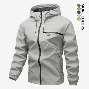 Men's solid color hooded jacket with spring and autumn zipper pockets, workwear jacket, husband's gift, casual men's fashion top, long sleeved light gray suit jacket, men's jacket, zipper men's jacket