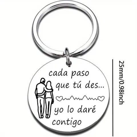 Women's 2-Piece Stainless Steel Keychain Set - 25mm Personalized Heart Tag with Spanish Quote, Carabiner, Wear-Resistant Compact Accessory, Love Couples Gift for Unique-Loving Women