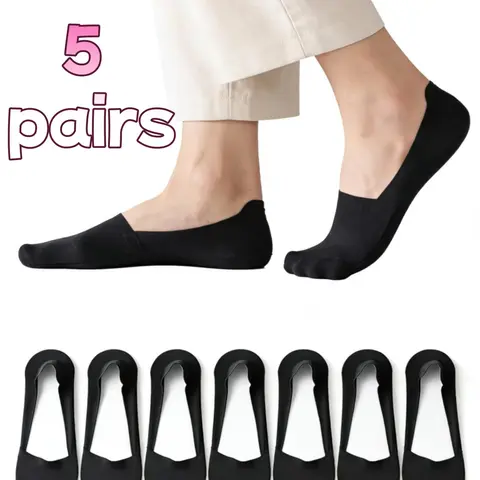 5 pairs of women's invisible boat socks, lightweight ice silk socks, anti slip, Non slip socks, breathable low top high heels socks, simple design, silicone anti slip grip zone, breathable half tube ankle socks