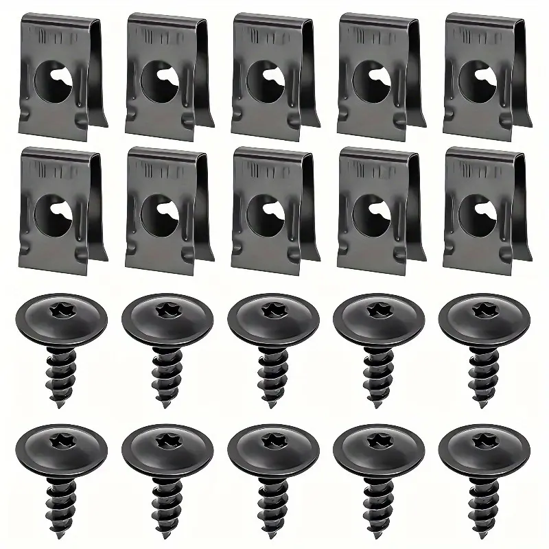 40 Pairs/set Screws Plus Metal U-Bolt Clips for Car Body Bumper Baffle Fasteners Threaded Clips Engine Hood Chassis Hood Guard Bolts Interior Panel Buckle Hardware, Car Interior Safety Accessories