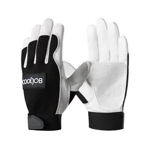 COOLJOB Leather Work Gloves with Grip, Thorn Proof, Heat Puncture Resistant Gloves