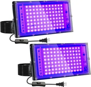 2-Pack 100W UV Black Lights, IP65 Waterproof, Bright Party Light, Stage Lighting, Halloween, Body Painting, Fluorescent Poster, Neon Glow