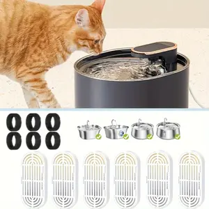 6 Pack Replacement Cat Fountain Filters & Replacement Sponges for Stainless Steel Pet Fountain with Water Level Window,Fountain Carbon Filters for Dog Water Dispenser Bowl tools