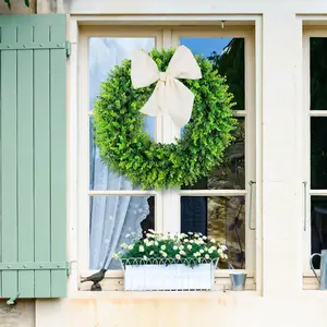 Spring Summer Eucalyptus Wreath Silk Scarf Door Hanging Home Decor Artificial Cedar Wood Wreath 1pc