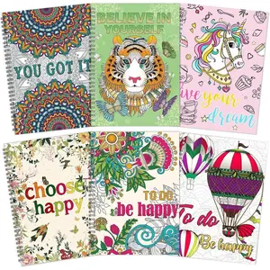 6 Pack Inspirational Adult Coloring Books Bulk 7.2 x 9.8 Inch Spiral Bound Coloring Books Mandala Animal Activity Book Motivational Gift for Adult Stress Relieving Supplies Holiday Party Favors