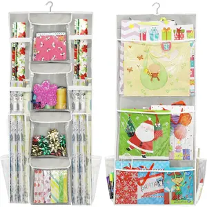 Double-Sided Hanging Gift Wrap Organizer Storage Pockets, Gray (Set of 1)