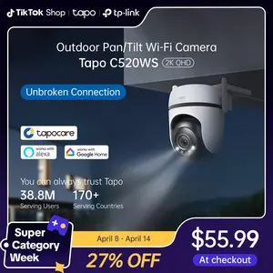 TP-Link & Tapo C520WS - 2K QHD Outdoor Pan/Tilt Wi-Fi Security Camera with 360° View, Motion Tracking, Color Night Vision, AI Detection, and Cloud & SD Card Storage Protection Surveillance Durable Adjustable
