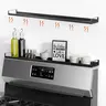 [SUPAFA] 4-Magnet Hold Black Metal Stovetop Spice Rack Organiser, 20-30" Adjustable Oven Shelf, Strong Magnetic Kitchen Fixture Accessory for Storage & Quick Access (Fits 20-30" Stovetop)