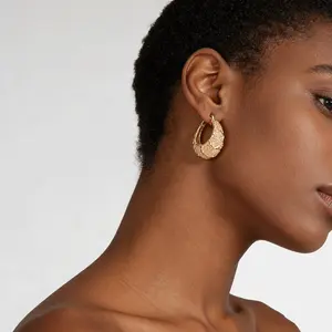 18K Gold-Plated Copper Quilted 3D Hoop Earrings  Intricate Textured Finish | Glam Chic Vibe – Perfect for Daily OOTD/Date Nights/Brunch Looks | Elevate Any Outfit (Viral Statement Accessory)
