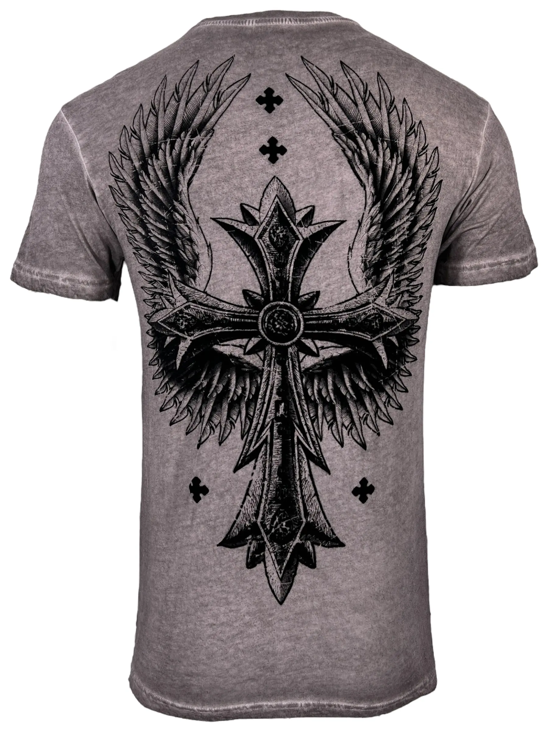 ARCHAIC Men's 100% Cotton Graphic T-Shirt, Uprising Strike Fitted Cut with Front and Back Print, Round Neck Casual Top in Grey Oil Stain Wash, Made in USA, Graphic T Shirts