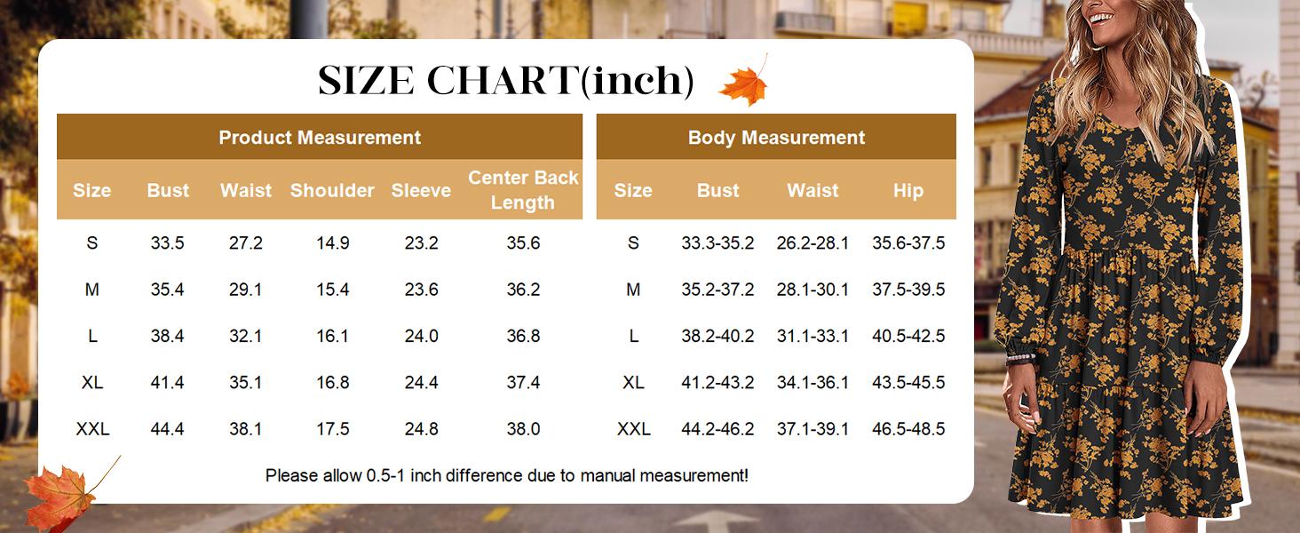 Women‘s Casual Tunic Dress V Neck Tiered Dress Long Sleeve Fit Swing Shift Dress with Pockets Loose Ruffled Dresses