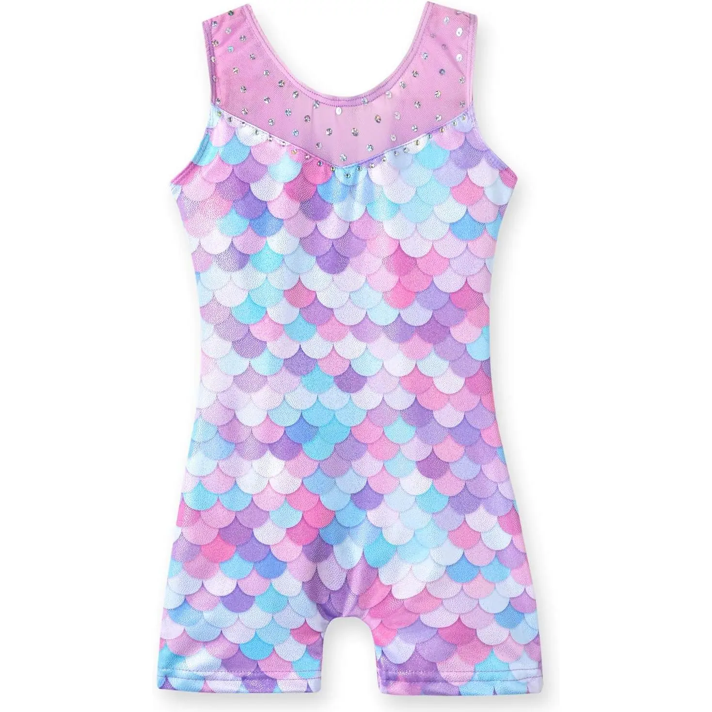 Toddler Girls' Gymnastics & Dance Biketards - Shiny Rainbow, Blue, Hot Pink Leotards with Unicorn Pattern Athletic Sportswear