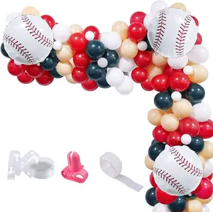 Baseball Party Decorations,Baseball Balloon Garland Arch Kit Red White and Green Latex Balloons with Baseball Foil Balloons for Baseball Theme Party Supplies, Baby Shower, Baseball Birthday