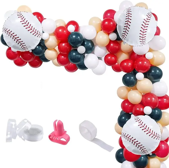 Baseball Party Decorations,Baseball Balloon Garland Arch Kit Red White and Green Latex Balloons with Baseball Foil Balloons for Baseball Theme Party Supplies, Baby Shower, Baseball Birthday