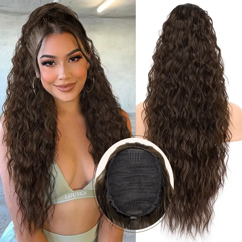 ORSUNCER Ponytail Extension 30 Inch Drawstring Pony Tails Hair Extensions for Women Long Curly Brunette Brown Ponytail Synthetic Hairpieces for Daily Use