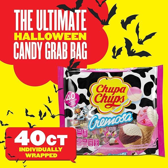 Chupa Chups Cremosa Halloween Trick or Treat Candy Lollipop Variety Assortment, 2 Ice Cream Flavors, Individually Wrapped Candy for Kids, 16.9 oz Bag (40 Suckers)