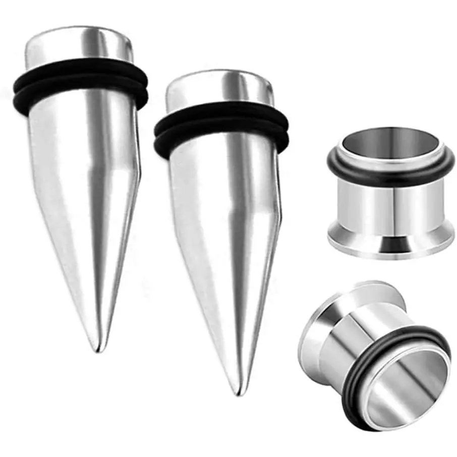 2-Pair Ear Gauging Kit with Plugs and Tunnels, 1/2 Inch Minimalist Solid Body Jewelry for Lobe Piercings, Stretching Kit, 12Mm, Ear Gauge Tunnels, Black 1/2“(12Mm), Modern