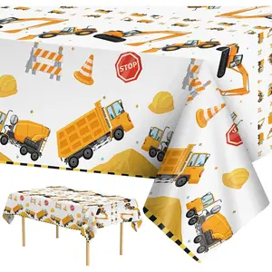 2 Pack Construction Table Cloth - Dump Truck Tablecloth, Plastic Disposable Rectangle Yellow Trucks Themed Table Cover for Construction Birthday Party Supplies Tables Decorations Favors, 87 x 51 Inch