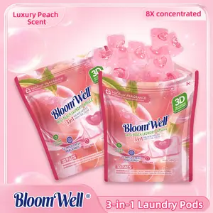 Family Size laundrypods,  3D Lock-In Fragrance Microcapsule Technology Laundry Beads, Luxury Fragrance, Long-Lasting Scent, Miss Peach, Deep Cleaning, Stain Removal, HE Compatible,30 Pcs/Bag, 1 Bag/4 Bags Peach Scent Laundry Pods,BloomWell