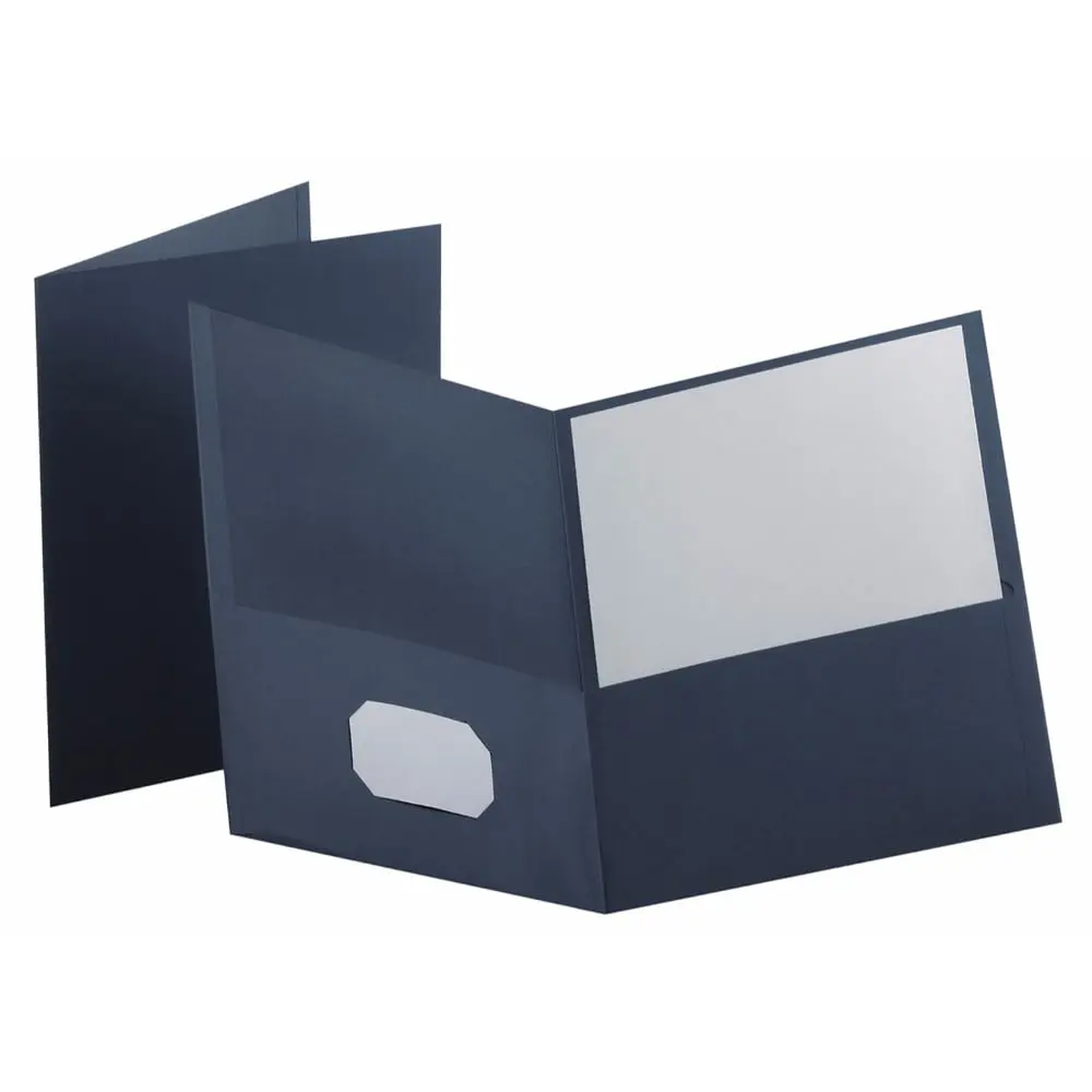 Oxford 021861 Oxford Embossed Leatherine 2 Pockets Heavy Duty Pocket Portfolio - 100 Sheets- 8.5 x 11 In. - Dark Blue- Pack 25