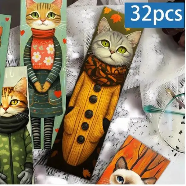 32pcs Collectible Fun Cat Bookmarks, Expressive Page Markers for Office Stationery & Supplies, Collectible Bookmarks