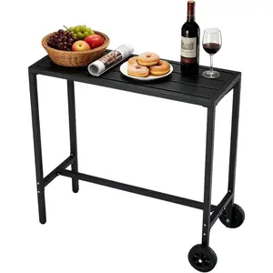 Outdoor Bar Table, 39 inch Counter Height Table with Wheels & Adjustable Leveling Feet,Bar Table for Kitchen, Home Bar, Patio, Balcony,Black