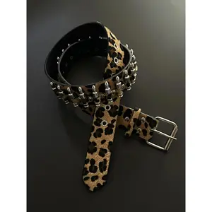 Leopard Print Studded Belt, Edgy Punk Style Waist Belt, Gothic Rock Fashion Accessory for Jeans