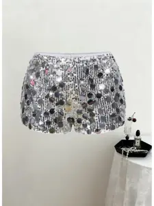 Women's Sequined Punk Mini Shorts, Rock Style Ladies' Fashion, Sparkling Party Wear, Comfortable Summer Clothing
