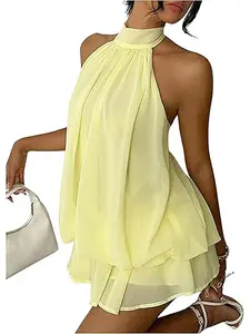 Women's Summer Sexy Halter Sleeveless Backless Bodycon Mini Dress, Womenswear, Perfect for Parties & Clubs, Stylish Boho Design Style