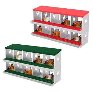 Nesting Boxes for Chickens, 10-Hole Galvanized Steel Chicken Nesting Boxes for Laying Eggs with Egg Rollaway System to Protect Eggs, Easy Egg Collection, for Chicken Coop Backyard Farm,Green / Red