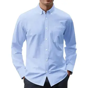 Mens oxford shirt solid casual button down collar shirts long sleeve dress shirts with pocket
