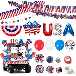 4th of July Patriots Party Decorations, 41 Pcs Golf Cart Decorations with Balloons, Foil Curtains, Banners and Paper Fans for Independence Day Party & Yard