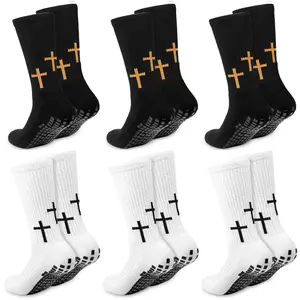 Women's Cross Grip Anti-Slip Sports Athletic Socks - Christian Jesus Soccer Style, 2/6 Pairs, Fits US 6-12, Soccer Accessories, Grip Socks