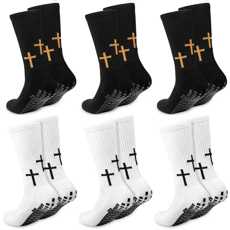Women's Cross Grip Anti-Slip Sports Athletic Socks - Christian Jesus Soccer Style, 2/6 Pairs, Fits US 6-12, Soccer Accessories, Grip Socks, Grip Mid-Calf Socks, Cartoon Mid-Calf Socks
