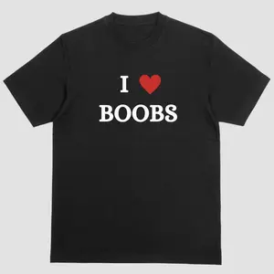 I LOVE BOOBS Short Sleeve Shirt Women Summer Casual Loose Fit Basic Tee Top for Daily Wear Beach Vacation