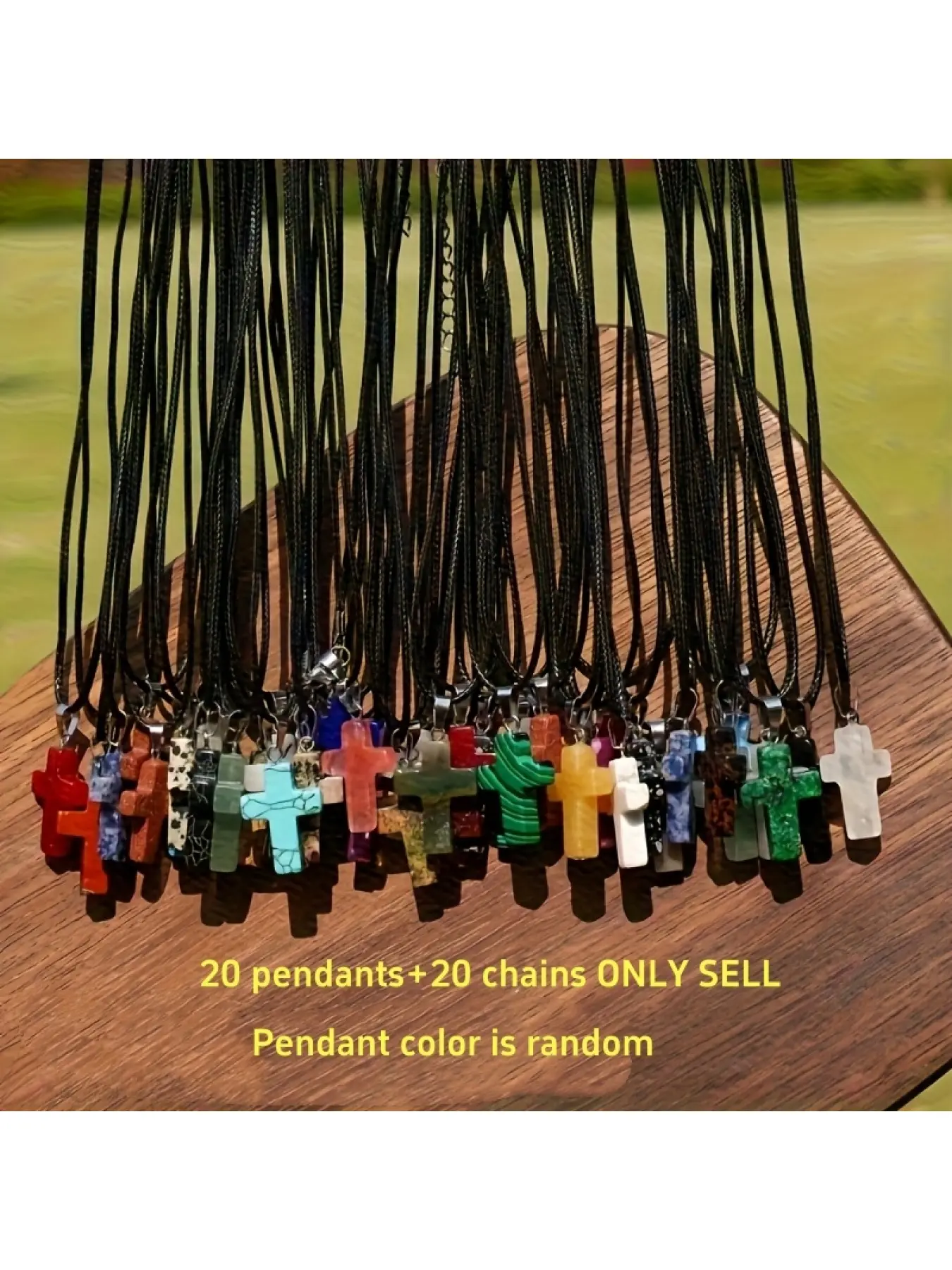 20Pcs Natural Stone Cross Pendant Necklace Set 20 Cross Charms + 20 Black Chains DIY Jewelry Making Father's Day Gift Party Birthday Present