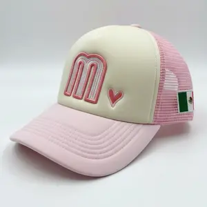 Pink Mexico Sponge Trucker Gorra Hat with White Cap Mexico Flag M Design Adjustable Strap Breathable Cotton for Women Men