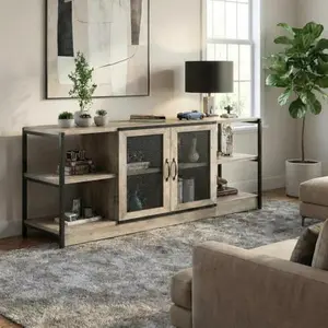 Farmhouse Rustic TV Stand for 65/75 Inch TVs,Entertainment Center with Storage, Mesh Doors, 1.6M